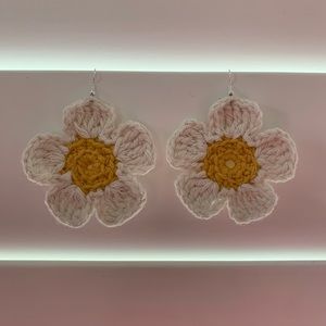 Handmade crocheted daisy earrings